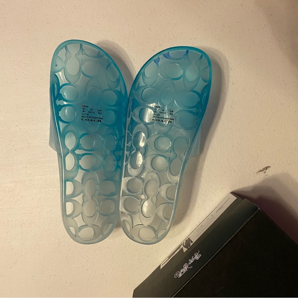 Coach Women's Clear Blue Logo Slide Sandals - Picture 3 of 4